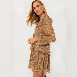 TUCKERNUCK x Hyacith House Liza Chestnut Floral Brown Flouncy Dress NWT